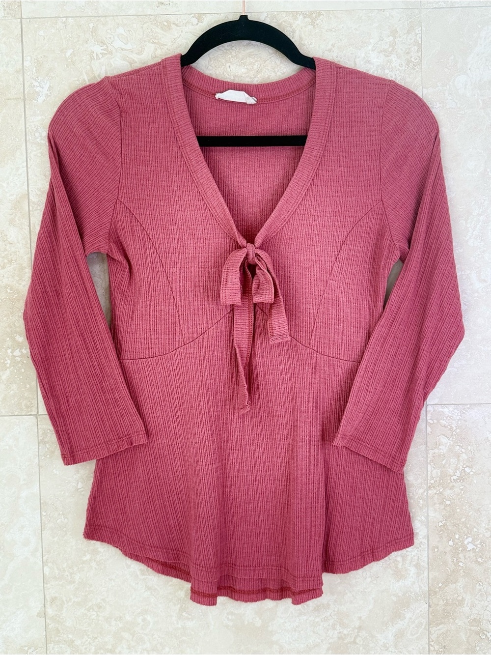 Altar’d State Ribbed Tie Front Top Size M Long Sleeve Mauve